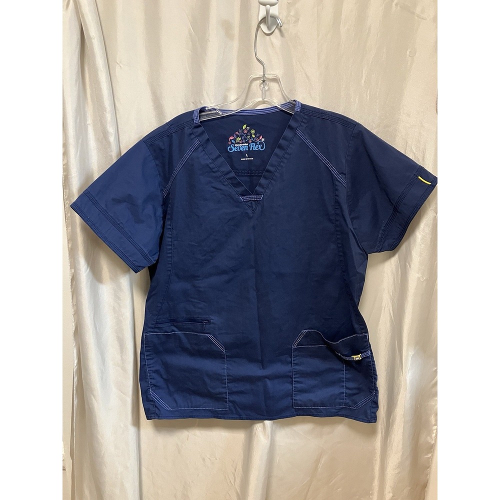 WonderWink Seven‎ Flex Scrub Top Zipper L Navy Blue